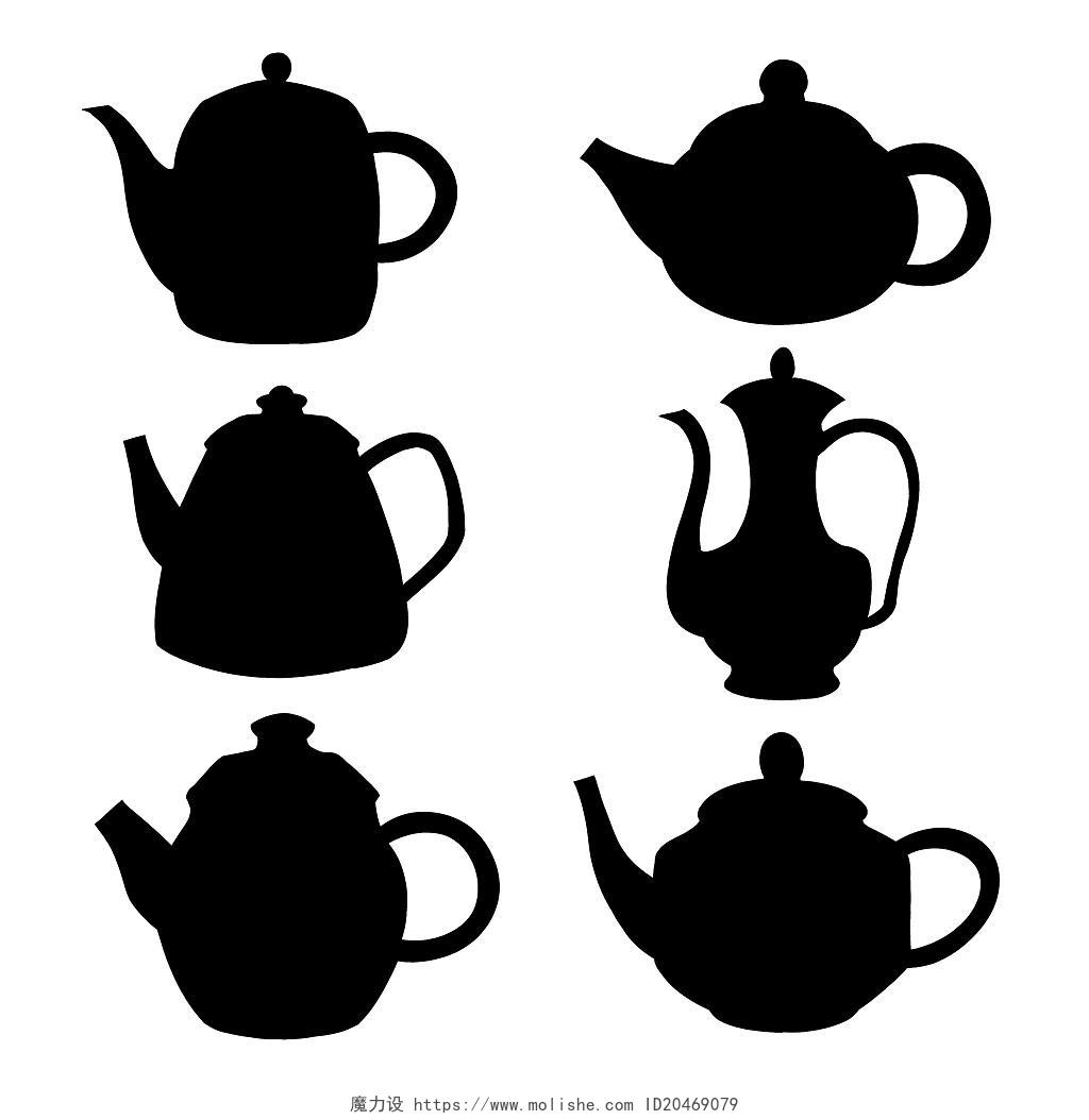 手绘黑色茶壶剪影简约简笔画茶壶图标素材茶壶简笔画元素茶叶茶壶